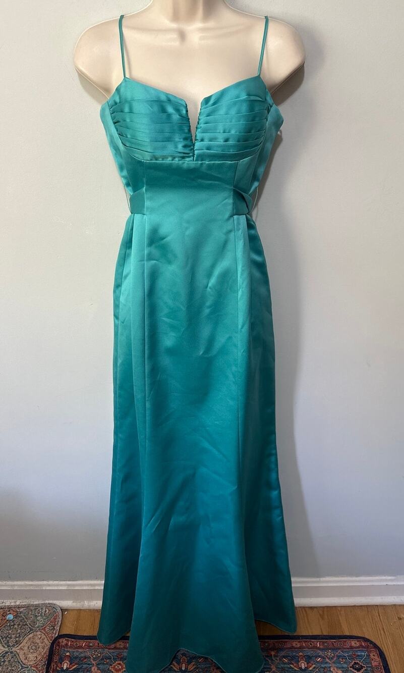 Vintage Cache Dress Womens 2 Blue Satin Gown Retro 90s HoCo Glam Evening Gala